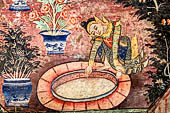 Chiang Mai - The Wat Phra Singh temple. Murals of the Viharn Lai Kham illustrating Jataka tales and other stories. 